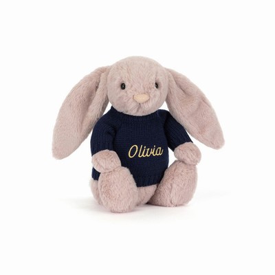 Jellycat Bashful Luxe Bunny Rosa with Navy Jumper Australia | 061547STU